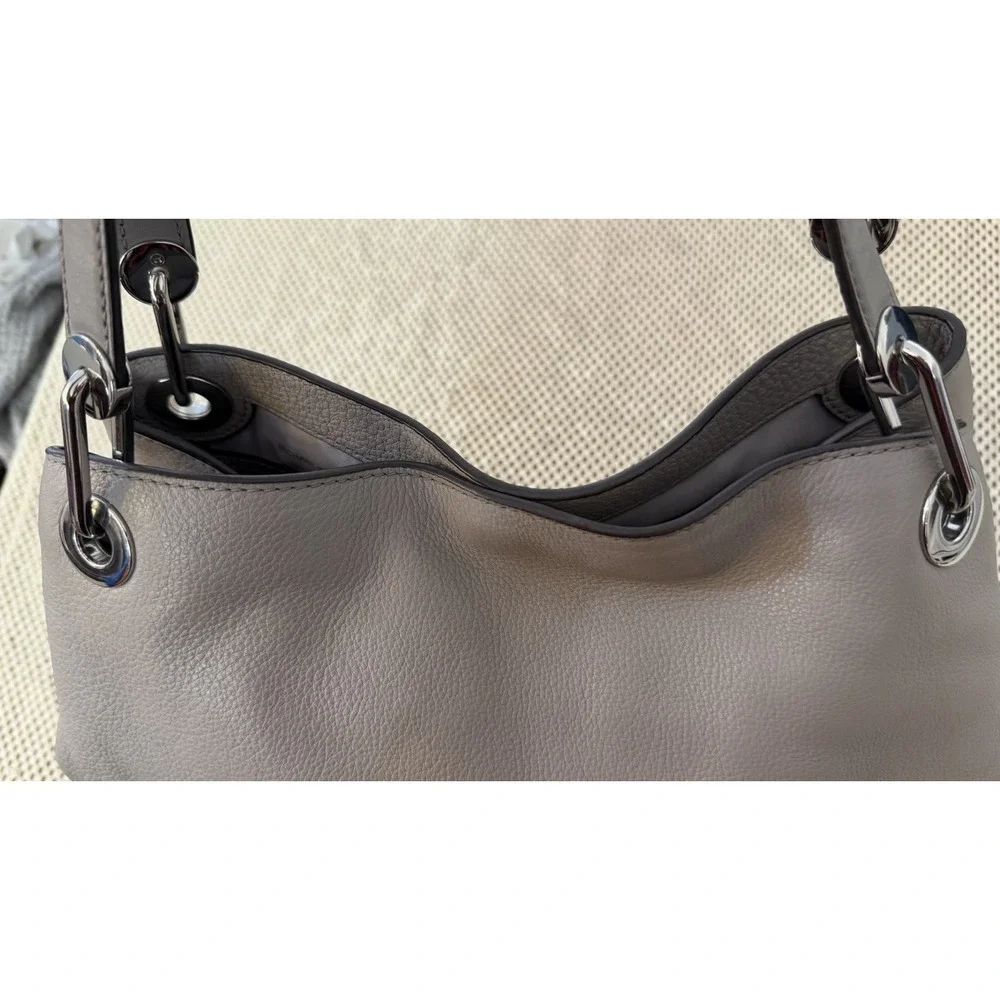 Michael Kors Shoulder Bag Purse Raven Stone Grey Pebbled Genuine Leather Large